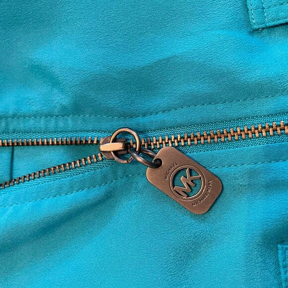 MICHAEL KORS teal zip-up blouse women SIZE L. snap buttons.Quiet luxury - Picture 5 of 10